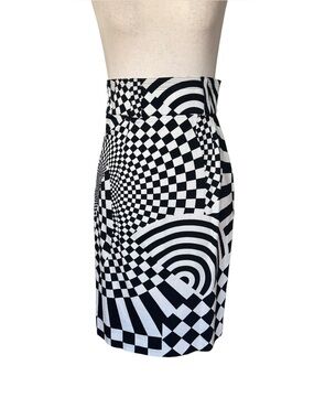 Vintage Rare 90s Gianni Versace Couture Black White Op Art Geo Print Skirt XS
